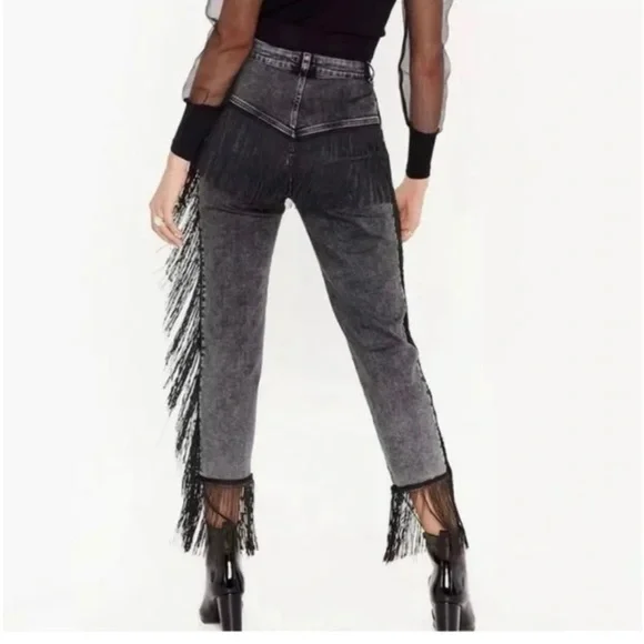 Nasty Gal Fringe Cropped High Waisted Jeans - Picture 4 of 13